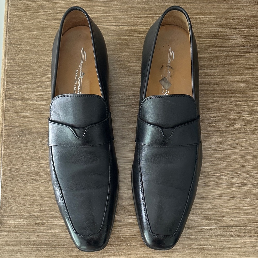 Santoni Classic Black Men's Slip-On Loafers